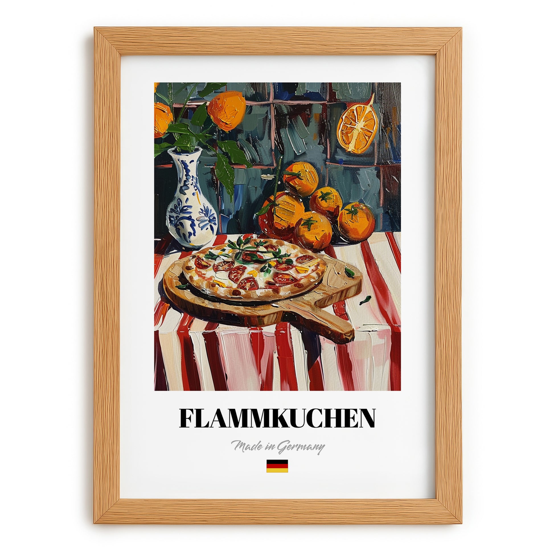 Flammkuchen – Art, German Food Wall Decor, set in oak frame