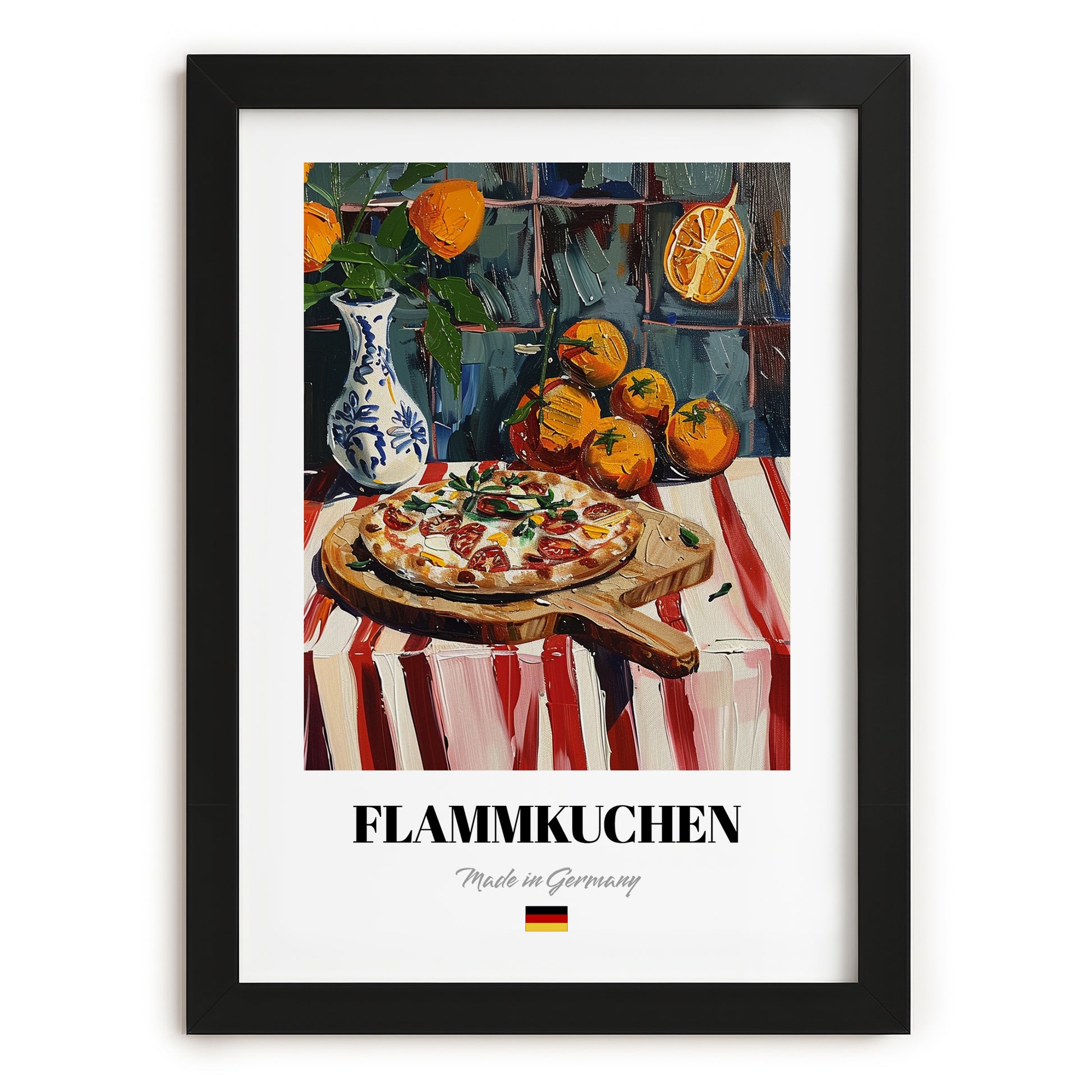 Flammkuchen – Art, German Food Wall Decor, in sleek black frame