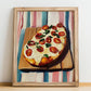Flammkuchen – on Striped Tablecloth, German Food Painting, no-text version framed in wood