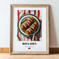 Rouladen – on Striped Tablecloth, German Food Print, in wooden frame leaning on the floor
