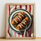 Rouladen – on Striped Tablecloth, German Food Print, no-text version framed in wood