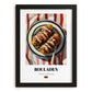 Rouladen – on Striped Tablecloth, German Food Print, in sleek black frame