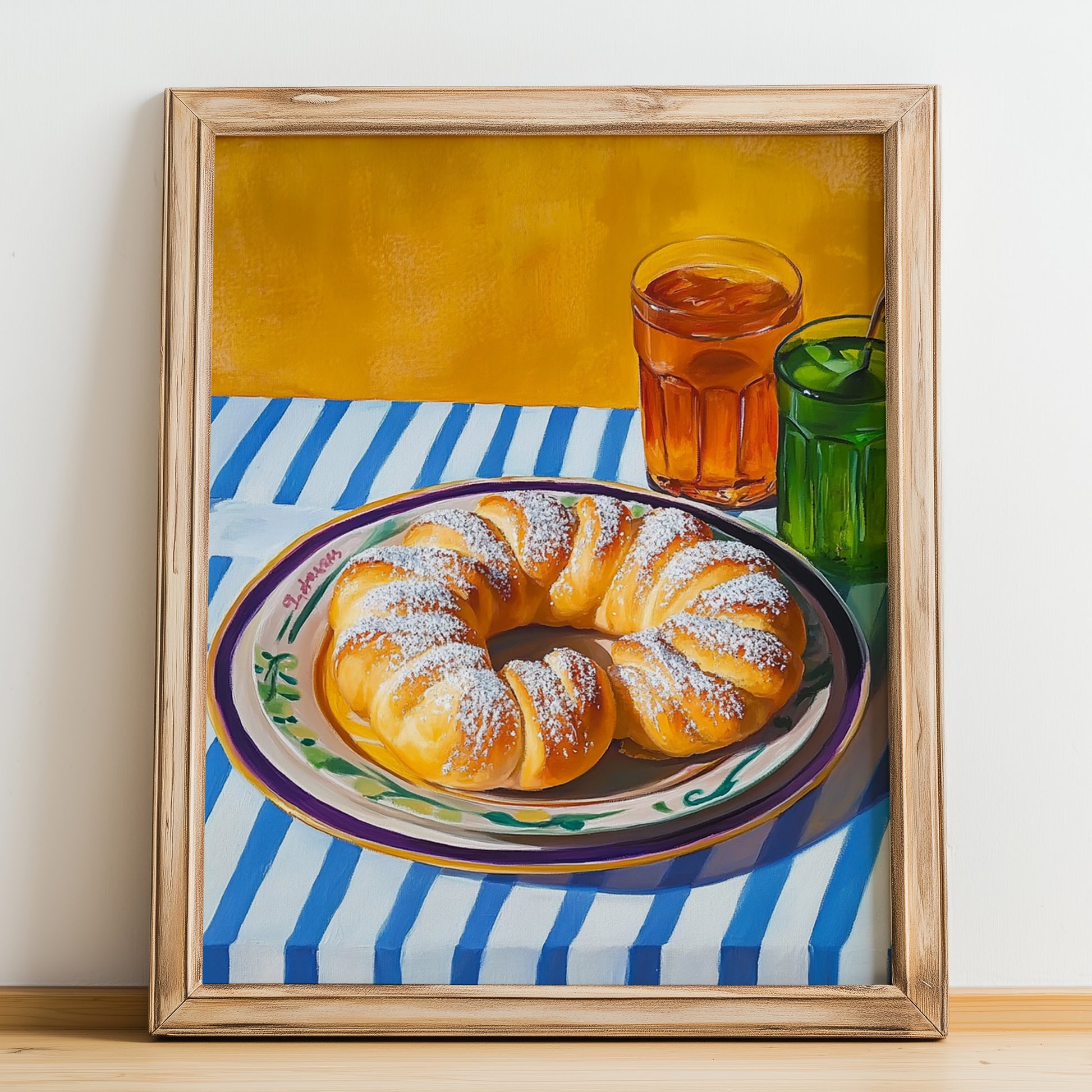 Ensaimada – Colorful Oil Painting, Spanish Pastry Wall Decor, no-text version framed in wood