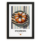 Ensaimada – on Striped Tablecloth, Spanish Pastry Illustration, in sleek black frame