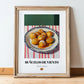Buñuelos de Viento – on Striped Tablecloth, Spanish Dessert Still Life, in wooden frame leaning on the floor