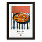 Paella – on Striped Tablecloth, Spanish Food Wall Art, in sleek black frame