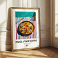 Paella Valenciana – on Striped Tablecloth, Spanish Food Painting