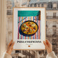 Paella Valenciana – on Striped Tablecloth, Spanish Food Painting, styled in a charming Paris street view