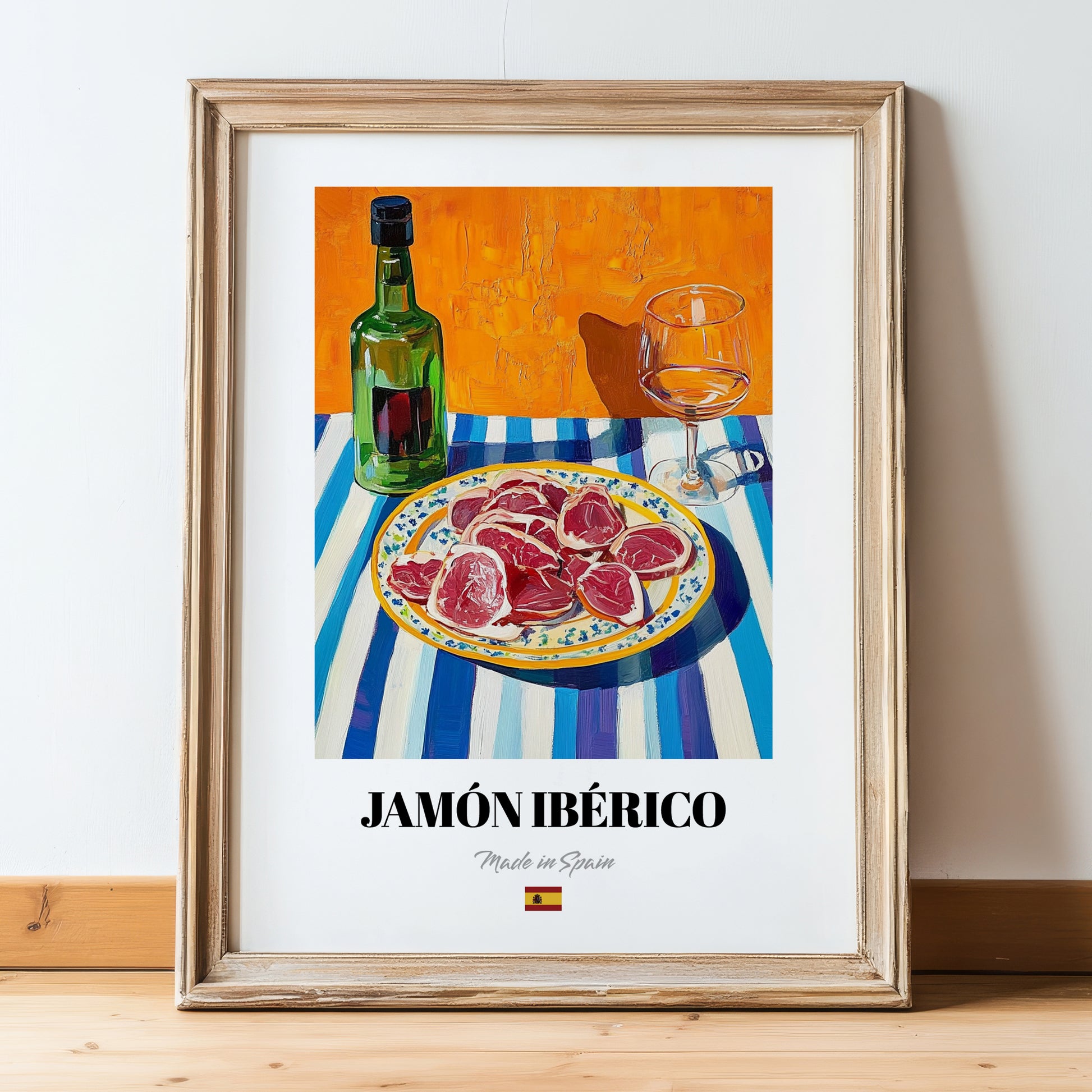 Jamón Ibérico – Art, Spanish Food Wall Art, in wooden frame leaning on the floor