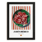 Jamón Ibérico – on Striped Tablecloth, Spanish Food Print, in sleek black frame