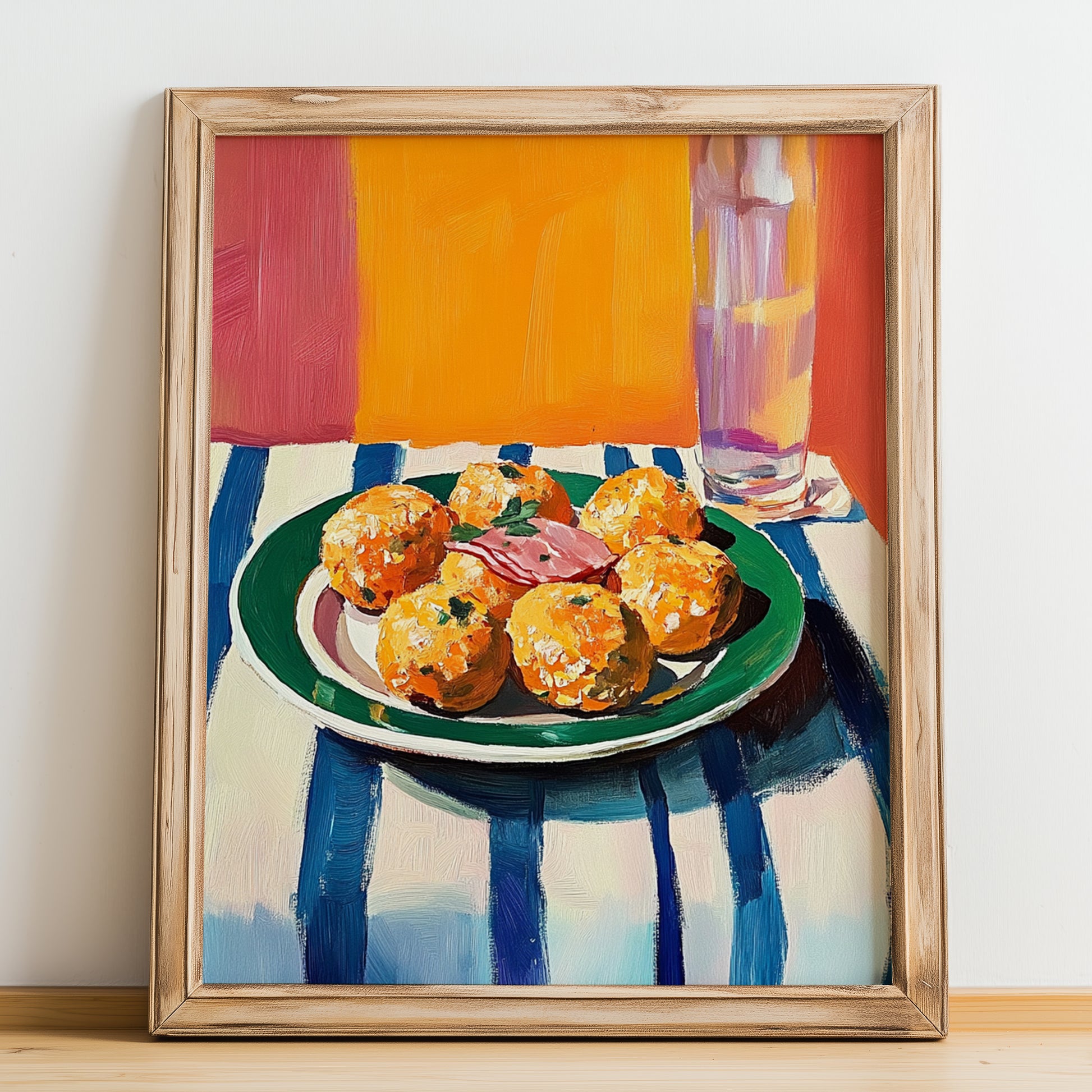 Croquetas de Jamón – Oil Painting, Spanish Food Art, no-text version framed in wood