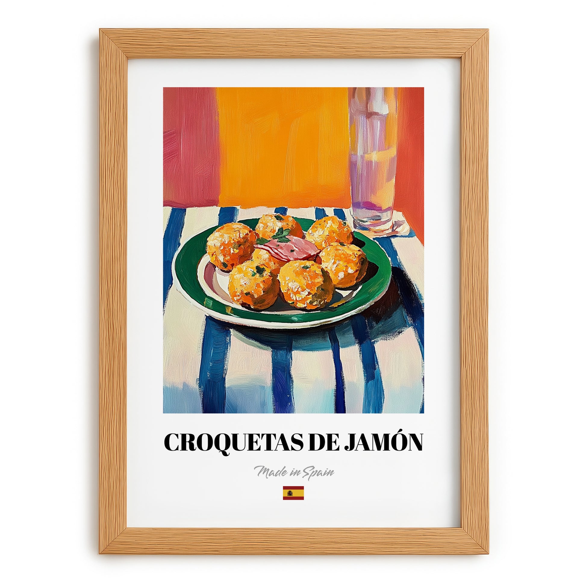 Croquetas de Jamón – Oil Painting, Spanish Food Art, set in oak frame
