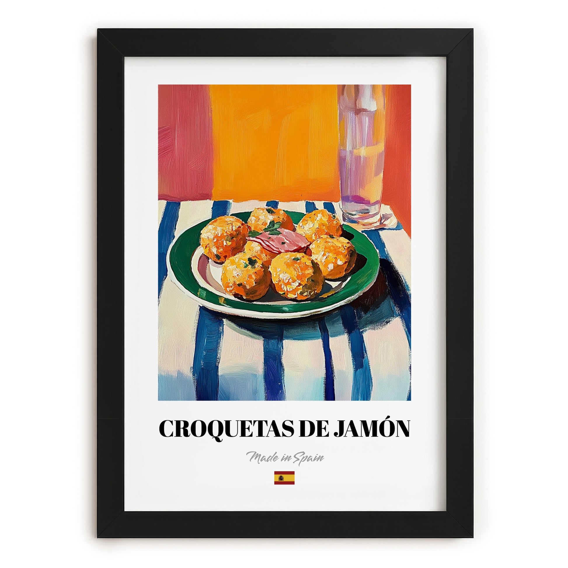 Croquetas de Jamón – Oil Painting, Spanish Food Art, in sleek black frame