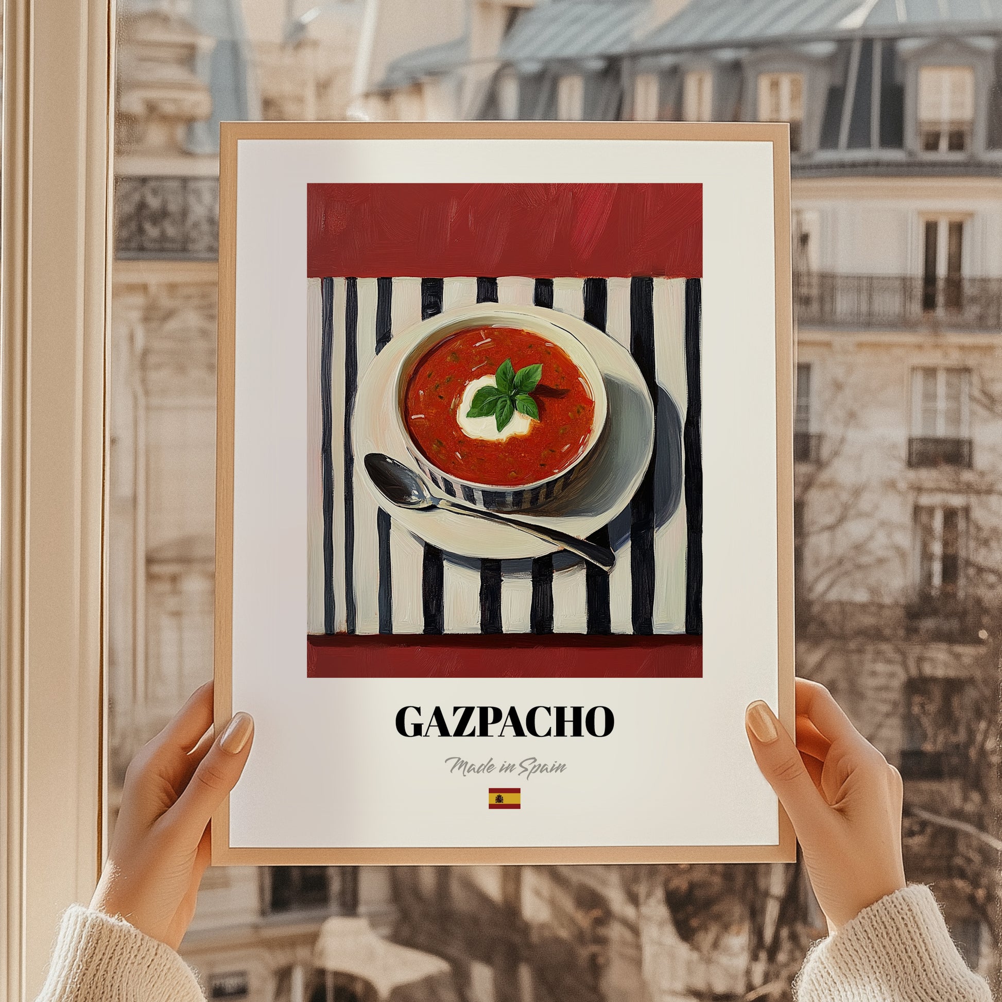Gazpacho – Art, Spanish Food Wall Art, styled in a charming Paris street view