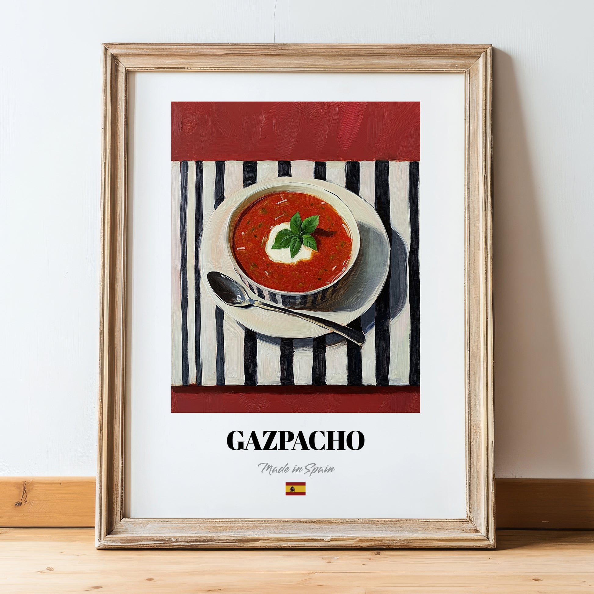 Gazpacho – Art, Spanish Food Wall Art, in wooden frame leaning on the floor