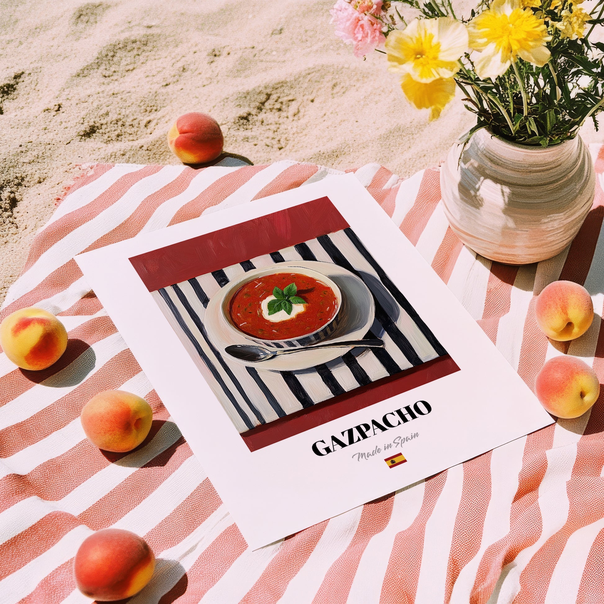 Gazpacho – Art, Spanish Food Wall Art, unframed on coastal sand