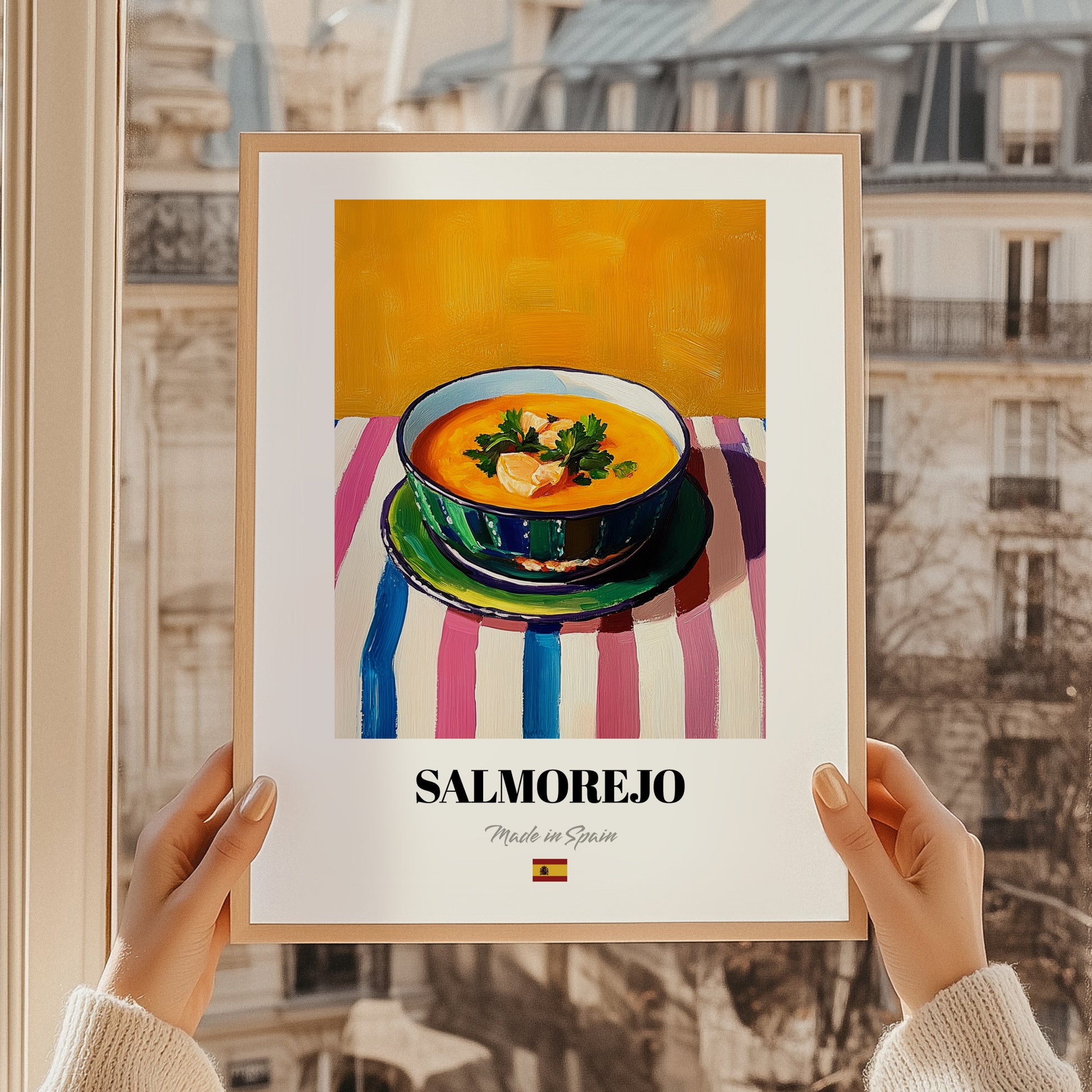Salmorejo – Art, Spanish Food Illustration, styled in a charming Paris street view