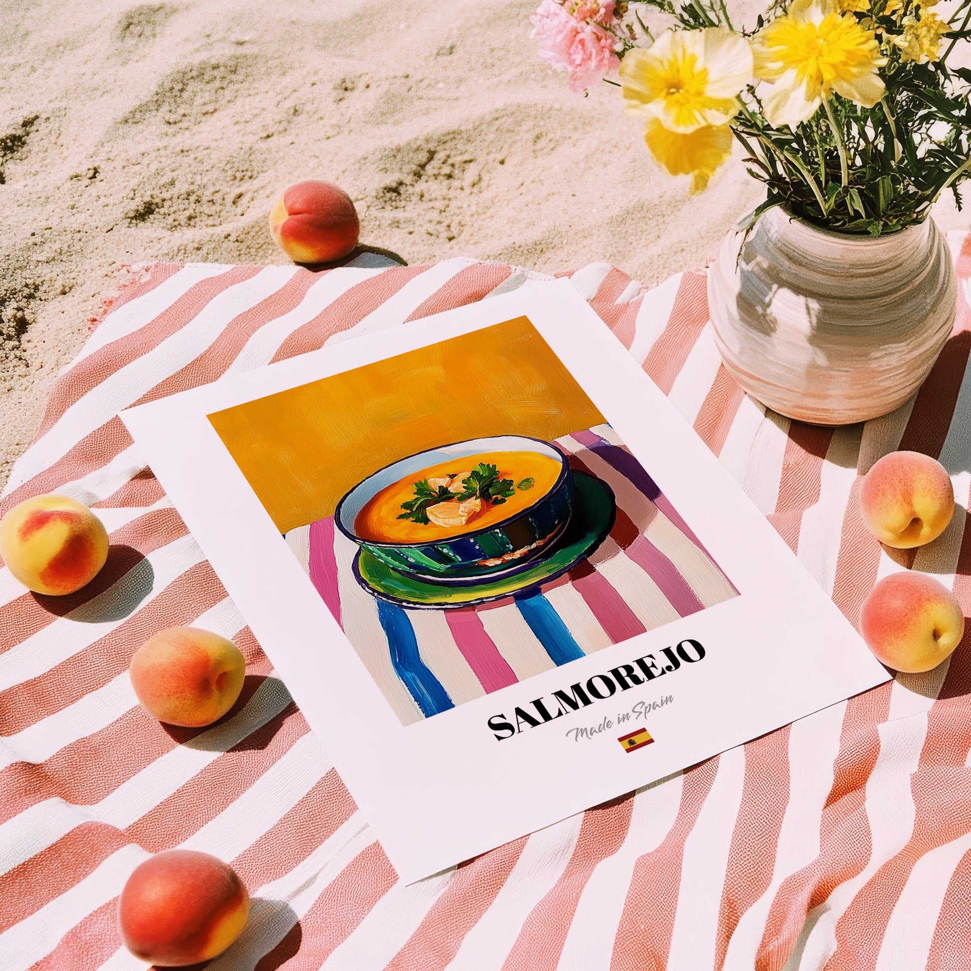 Salmorejo – Art, Spanish Food Illustration, unframed on coastal sand