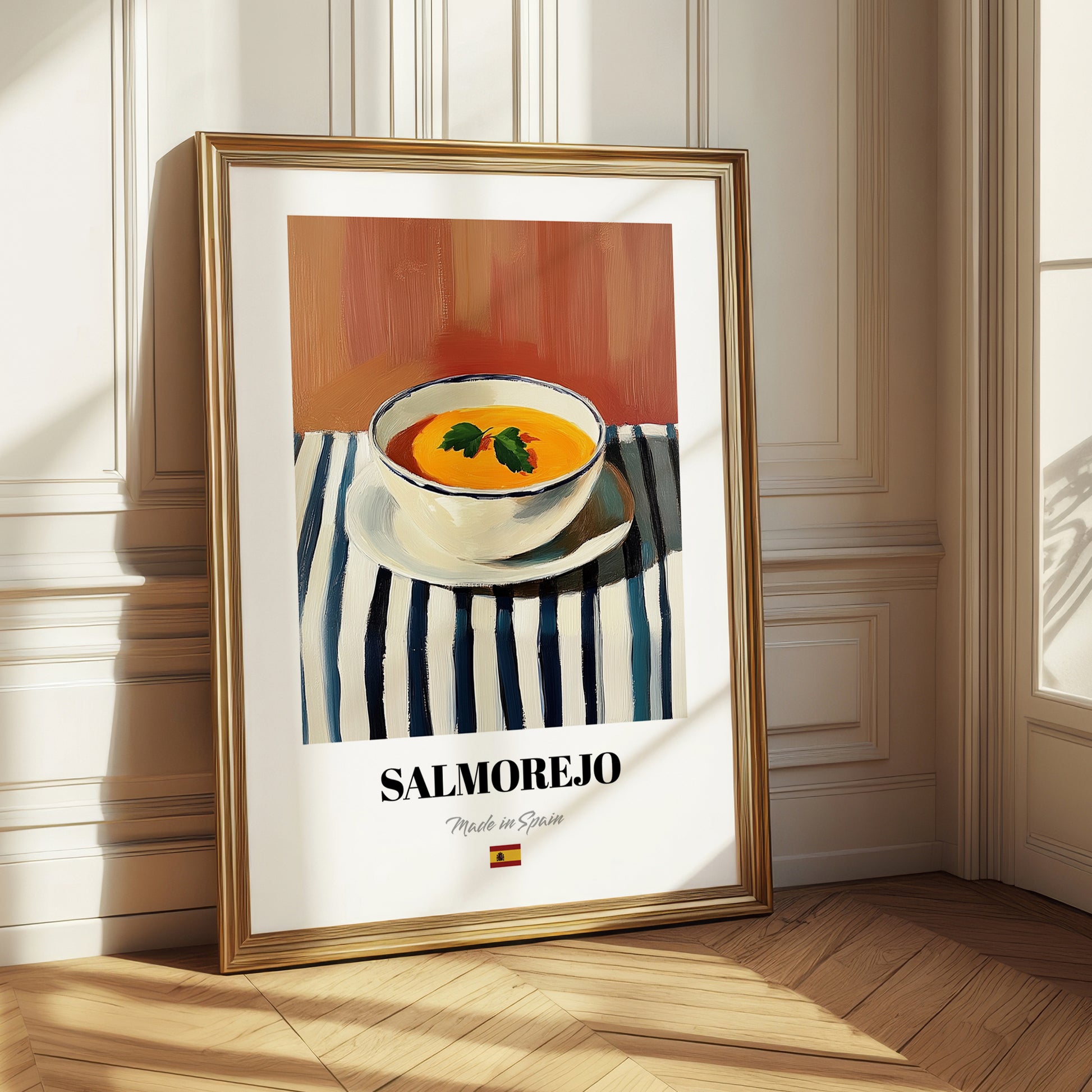 Salmorejo – on Striped Tablecloth, Spanish Food Print