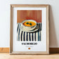 Salmorejo – on Striped Tablecloth, Spanish Food Print, in wooden frame leaning on the floor