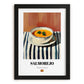 Salmorejo – on Striped Tablecloth, Spanish Food Print, in sleek black frame