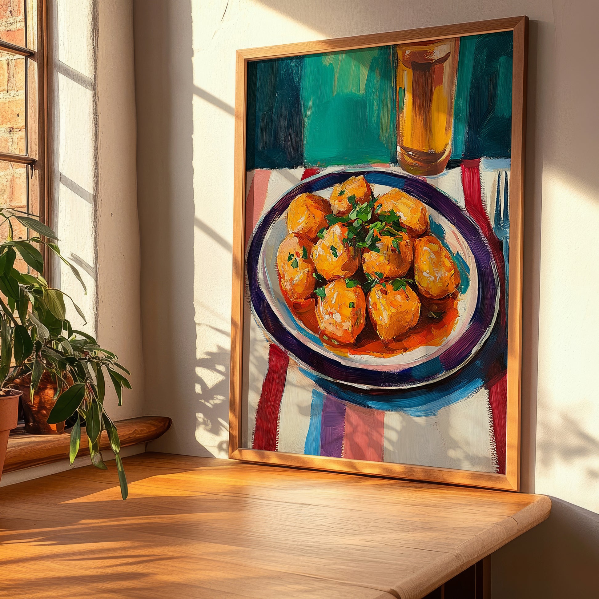Patatas Bravas – Colorful Oil Painting, Spanish Food Print, clean layout with no caption