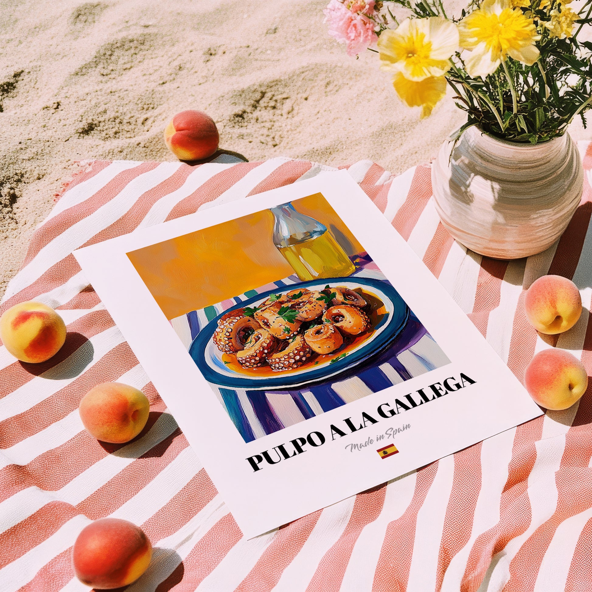 Pulpo a la Gallega – Art, Spanish Food Painting, unframed on coastal sand