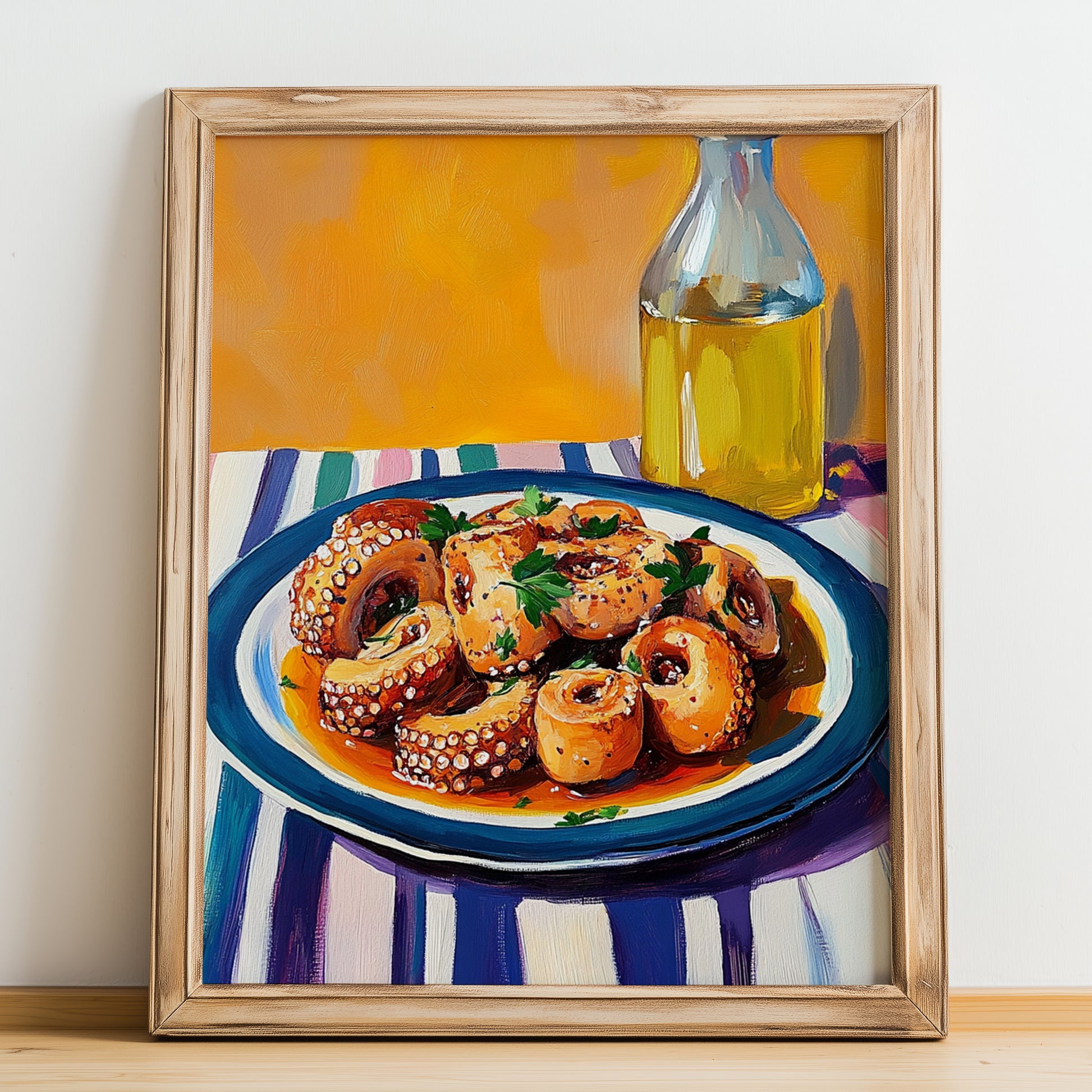 Pulpo a la Gallega – Art, Spanish Food Painting, no-text version framed in wood