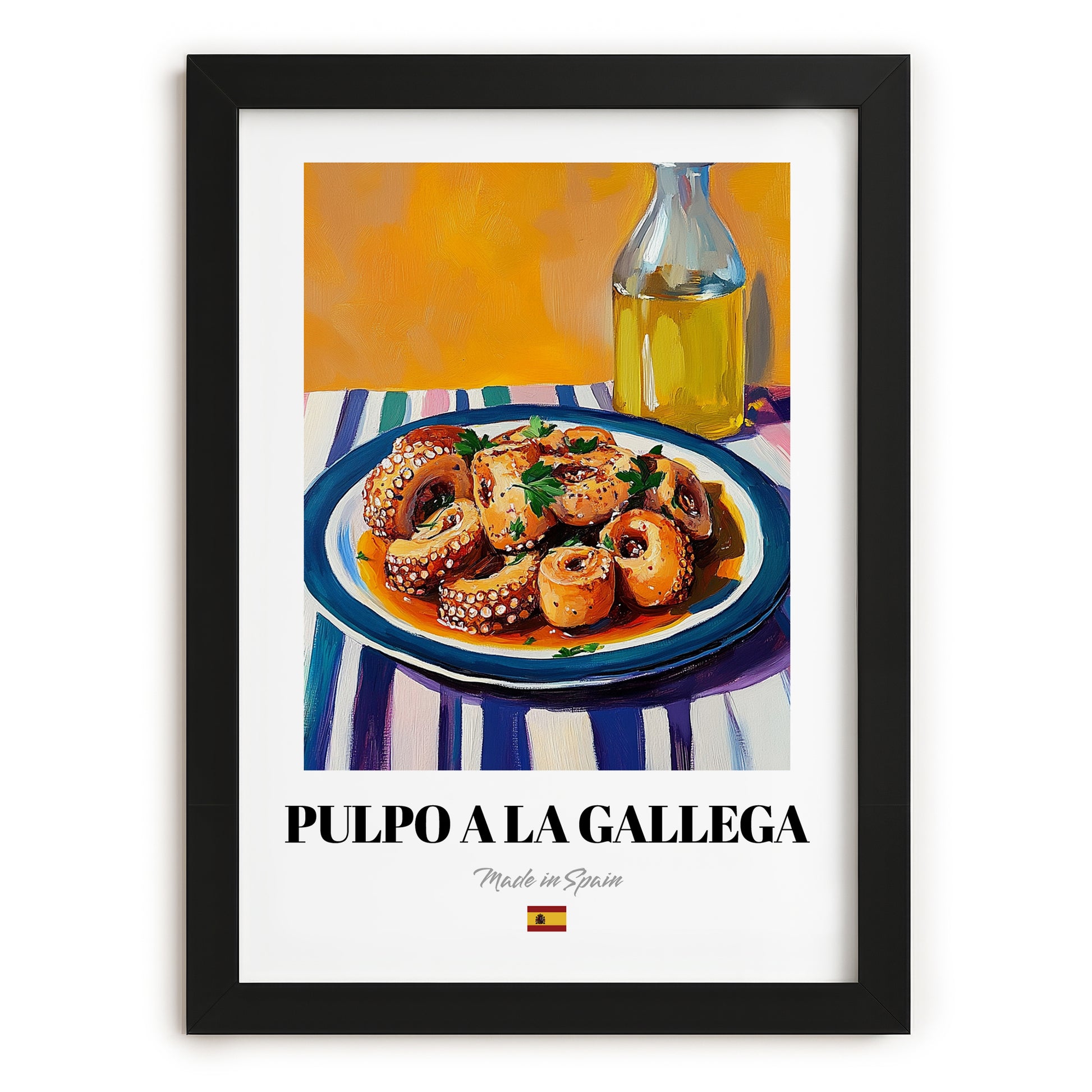 Pulpo a la Gallega – Art, Spanish Food Painting, in sleek black frame
