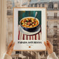 Fabada Asturiana – on Striped Tablecloth, Spanish Food Wall Art, styled in a charming Paris street view