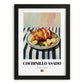 Cochinillo Asado – on Striped Tablecloth, Spanish Food Wall Decor, in sleek black frame