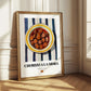 Chorizo a la Sidra – on Striped Tablecloth, Spanish Food Illustration