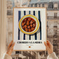 Chorizo a la Sidra – on Striped Tablecloth, Spanish Food Illustration, styled in a charming Paris street view