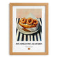 Bocadillo de Calamares – on Striped Tablecloth, Spanish Food Art, set in oak frame