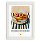 Bocadillo de Calamares – on Striped Tablecloth, Spanish Food Art, placed in minimal white frame