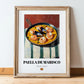 Paella de Marisco – on Striped Tablecloth, Spanish Food Painting, in wooden frame leaning on the floor
