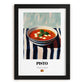 Pisto – on Striped Tablecloth, Spanish Food Painting, in sleek black frame