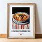 Cocido Madrileño – on Striped Tablecloth, Spanish Food Still Life, in wooden frame leaning on the floor