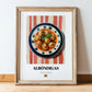 Albóndigas – on Striped Tablecloth, Spanish Food Wall Decor, in wooden frame leaning on the floor