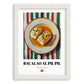Bacalao al Pil Pil – on Striped Tablecloth, Spanish Food Wall Decor, placed in minimal white frame
