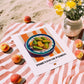 Pimientos de Padrón – on Striped Tablecloth, Spanish Food Wall Decor, unframed on coastal sand