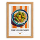 Pimientos de Padrón – on Striped Tablecloth, Spanish Food Wall Decor, set in oak frame