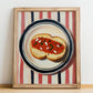 Pan con Tomate – on Striped Tablecloth, Spanish Food Wall Decor, no-text version framed in wood