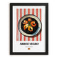 Arroz Negro – on Striped Tablecloth, Spanish Food Print, in sleek black frame