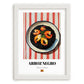 Arroz Negro – on Striped Tablecloth, Spanish Food Print, placed in minimal white frame