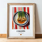 Calçots – on Striped Tablecloth, Spanish Food Still Life, in wooden frame leaning on the floor