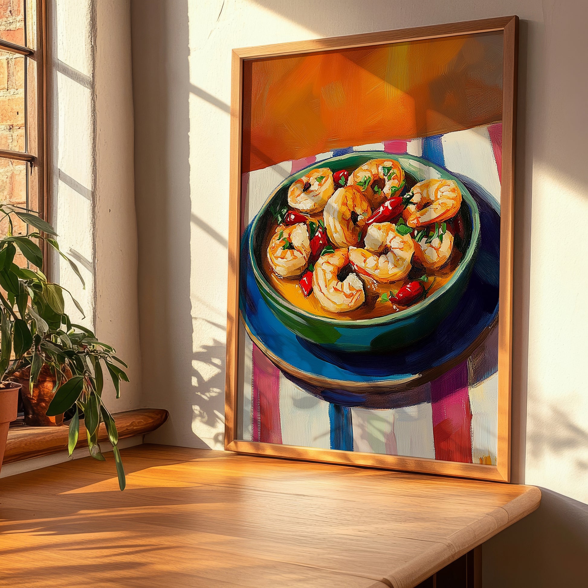 Gambas al Ajillo – Oil Painting, Spanish Food Wall Decor, clean layout with no caption