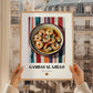 Gambas al Ajillo – on Striped Tablecloth, Spanish Food Print, styled in a charming Paris street view
