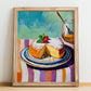 Tarta de Santiago – Colorful Oil Painting, Spanish Dessert Painting, no-text version framed in wood