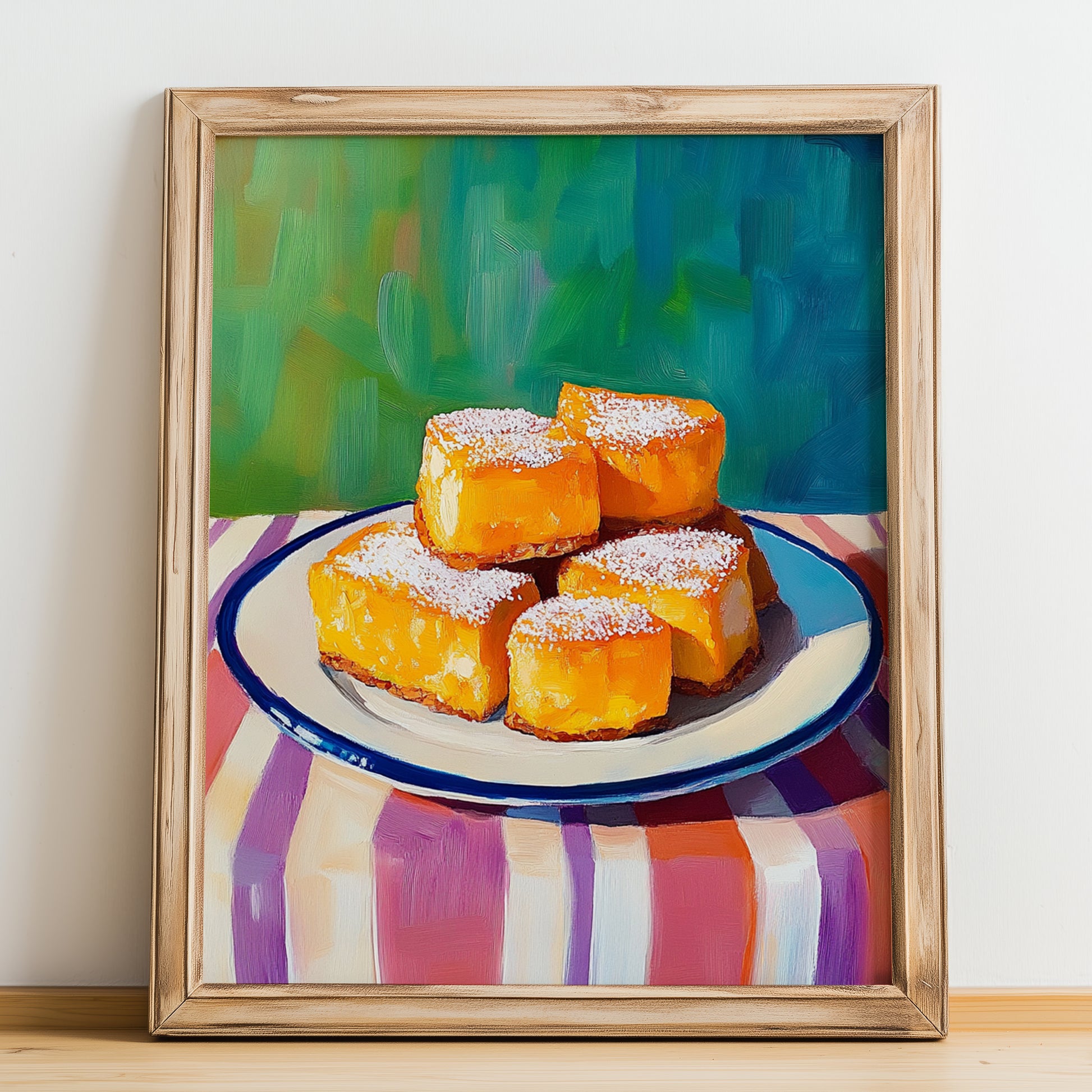 Leche Frita – Art, Spanish Dessert Illustration, no-text version framed in wood
